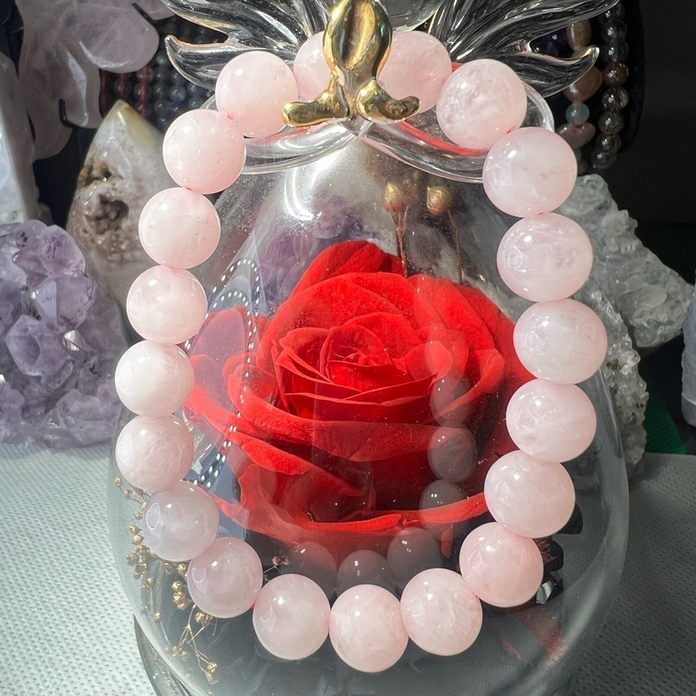 10MM Rose Quartz Pink Beaded Bracelet 6.75" Natural Reiki Crystal Love Stone
